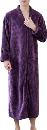 Generic Full Length Dressing Gown-Unisex, Zip Up Dressing Gown With Stand Collar Plain Towel Robe, Cosy Warm Sleepwear Changing Robe Terry Towelling Bathrobe 