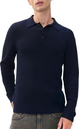 Rag & Bone Crawford Long Sleeve Wool & Cashmere Sweater Polo in Navy at Nordstrom, Size Xx-Large