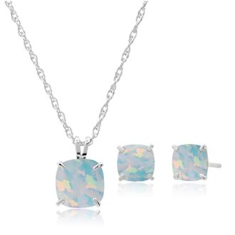 MAX + STONE 925 Sterling Silver Cushion Cut Gemstone Stud Earrings and Pendant Necklace