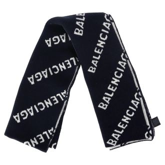 Balenciaga Balenciaga Logo-Intarsia Sjaal in Donkerblauwe Wol