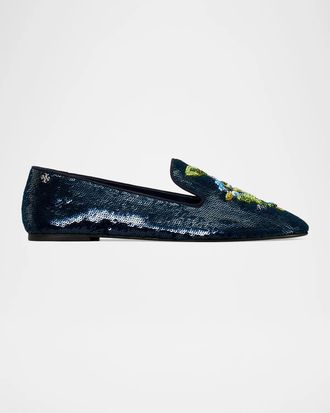 Tory Burch Floral Embellished Smoking Slippers