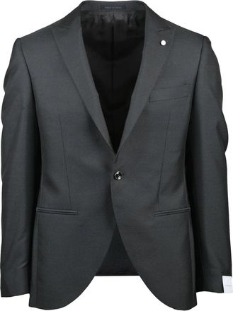 Lubiam Half-Tight Grey Jacket with Notched Lapel and Textured Pattern