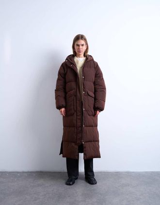 Topshop Piumino tecnico taglio lungo color cioccolato-Marrone