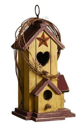 Glitzhome Solid Wood Cottage Decorative Outdoor Garden Birdhouses in Yellow at Nordstrom, Size Medium