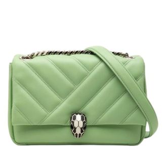 Bulgari Pre-owned Serpenti Cabochon Schoudertas - Dames - Pre-owned - Groen - Maat: ONE Size Leer