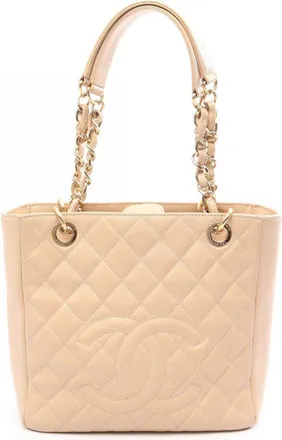 Chanel Beige Grained Calfskin Handbag Tote Bag (Pre-Owned)