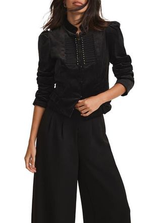 Mint Velvet Velvet Military Jacket in Black at Nordstrom, Size X-Small