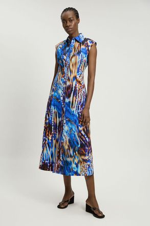 Karen Millen Womens Cotton Top Stitch Woven Midaxi Shirt dress - Blue - Size 18 UK