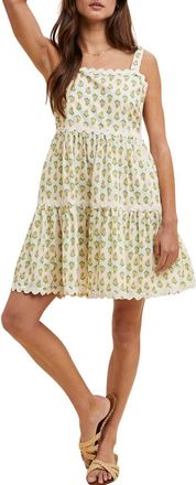 Wishlist Floral Rickrack Trim Tiered Dress in Cream/Golden at Nordstrom Rack, Size Medium