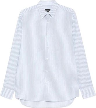 Brioni Gestreepte Katoenen Overhemd - Heren - Zakelijke Overhemden - Blauw - L - Katoen - Overhemden