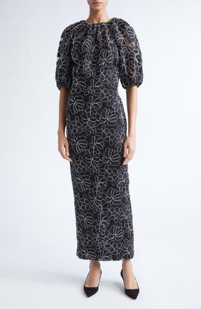 Lela Rose Naomi Floral Lace Dress in Black/Ivory at Nordstrom, Size 8