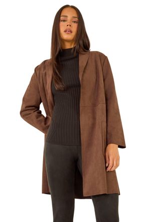 Roman Womens Petite Faux Suede Pocket Jacket - Brown - Size 14 UK