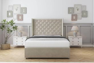 Comfort Beds Selena Plush Divan Set No Drawers-54 Wingback in Cream | Size: Small Single