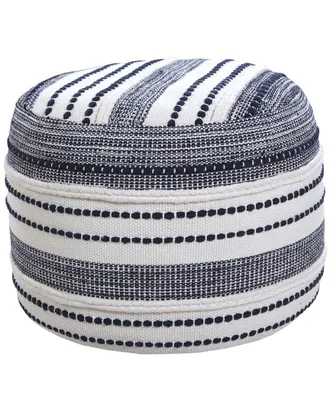 LR Home Evelyn Navy/Ivory Striped Hand-Woven Ottoman Pouf