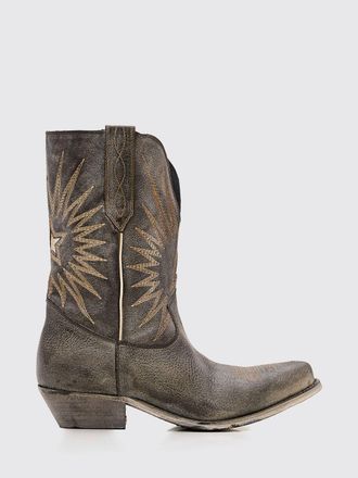 Golden Goose Wish Star Distressed Leather Cowboy Boots with Star Embroidery
