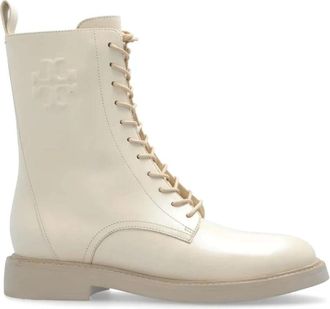 Tory Burch Turnlock Lug Boot - Dames - Veterlaarzen - Beige - 36 EU - Leer - Schoenen