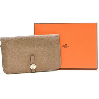 Herm&egrave;s Dogon Duo Etain Etoupe Gray Grayish Togo Leather Long Wallet (Bi-Fold) (Pre-Owned)