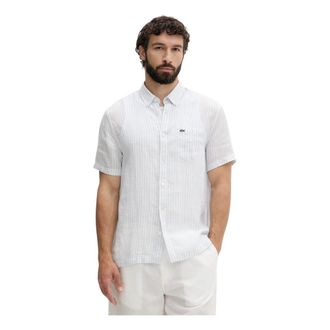 Lacoste Regular Fit Korte Mouw Linnen Shirt - Heren - Korte mouwen Overhemden - Blauw - 3XL - Linnen - Overhemden