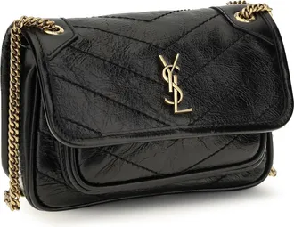 Saint Laurent Womens Mini Niki Leather Shoulder Bag Nero Calf Bos Taurus