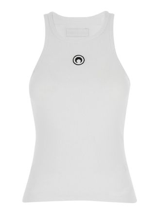 Marine Serre White Organic Cotton Ribbed Tank Top