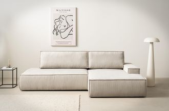 HOME AFFAIRE Ecksofa »SHERWOOD, Schlafsofa in L-Form offen (275cm), Cord, Leinenoptik« Schlaffunktion und Bettkasten, Kedernaht, hoher Sitz- & Liegekomfort