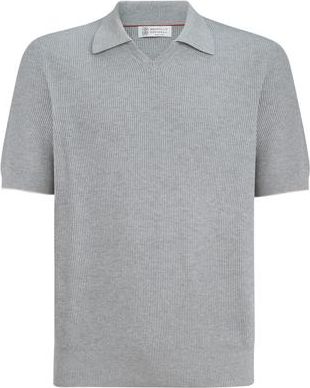 Brunello Cucinelli Cotton English rib knit polo in Grey at Nordstrom, Size 46 It