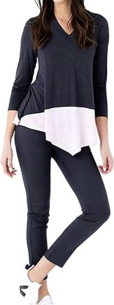 Marble Scotland Two Tone Long Sleeve Top In Black And White