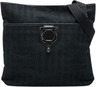 Ferragamo Pre-owned Cross Body Bags, female, Black, Size: ONE SIZE Pre-owned Gancini Canvas Leather Shoulder Bag