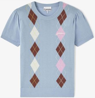 Ganni Truien & Vesten, Dames, Blauw, L, Katoen, Ronde hals gebreid