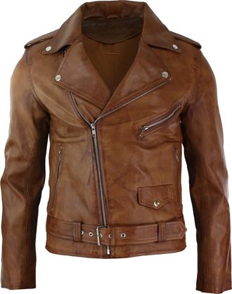 TruClothing Cowhide Motorcycle Cross Zip Biker Jacket