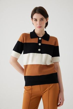 Exquise Aidanne Polo Collar Knit Blouse in Multi Color at Nordstrom, Size Medium