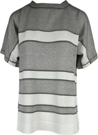 D.exterior Truien & Vesten, Dames, Grijs, M, Polyester, Gestreepte trui met halve mouwen en lurex