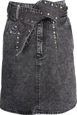 Sandro Fredie Belted Embellished Acid-wash Denim Mini Skirt in Grey Cotton