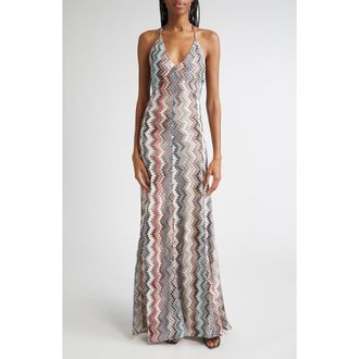 Missoni Zigzag Stripe Knit Maxi Dress in Multi White Blue Brown at Nordstrom, Size 12 Us