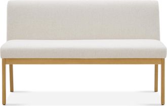 Castlery White Banquette Bench with Light Brown Wooden Legs by Castlery