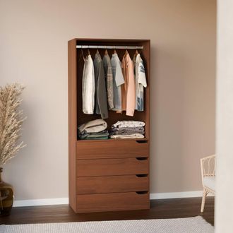 Sweeek Modular Open Wardrobe Drawer & Rail Unit in Walnut