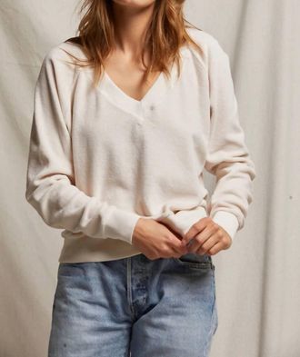 perfectwhitetee Ember Velour V Neck Sweatshirt In Sugar
