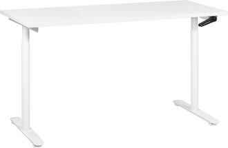 Beliani Escritorio De Altura Regulable Manualmente Oficina Moderna Patas Redondas 160 X 72 Cm Tablero Blanco Soporte De Acero Blanco Destinas