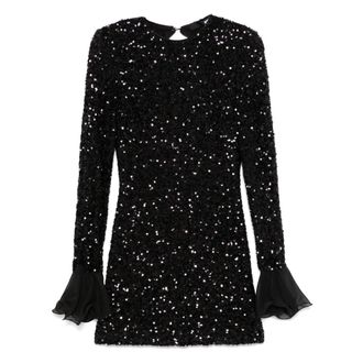 Rotate Sequin Mini Dress with Ruffle Cuffs - female - ROTATE Birger Christensen - Party Dresses - Black - XL - Dresses