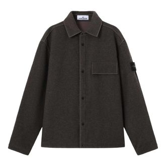 Stone Island Micro-Boucl&eacute; Overshirt - Heren - Zomerjassen - Grijs - M - Wol - Jassen
