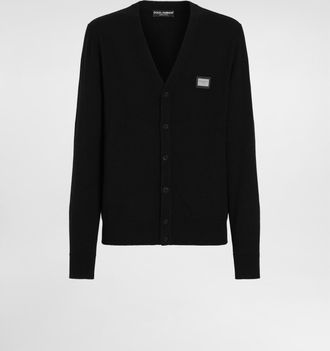 Dolce & Gabbana Cashmere And Wool Cardigan With Branded Tag - Man Sweaters And Cardigans Black Wool 44