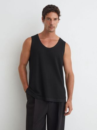 Reiss Mens Black Textured-knit Round-neck Vest, Xxl