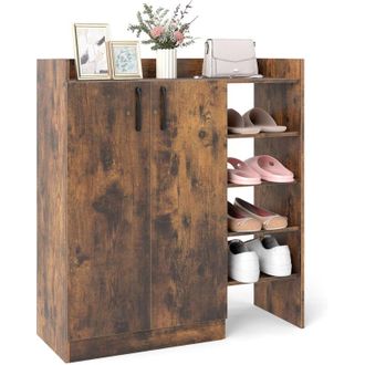 Costway Shoe Cabinet Shoe Storage Organizer w/ 4 Open Shelves-Brown