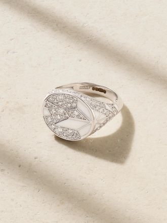 L'atelier Nawbar Anello In Oro Bianco 18 Carati E Smalto Con Diamanti The Fragments