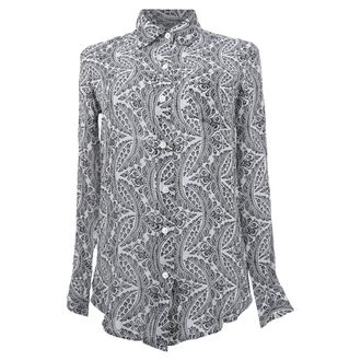 Theory Printed Button-Down Shirt in Black and White Silk