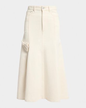 Erdem Tulip Applique Fluted Denim Midi Skirt