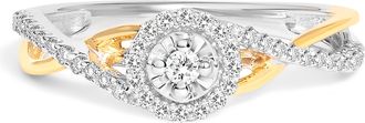 House of Brilliance 14K Yellow Gold Plated.925 Sterling Silver 1/4 Cttw Diamond Bypass and Halo Promise Ring