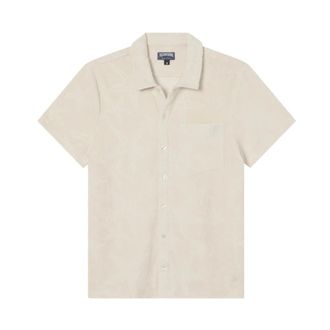Vilebrequin Terry Bowling Shirt Starfish Jacquard - Heren - Korte mouwen Overhemden - Beige - S - Katoen - Overhemden