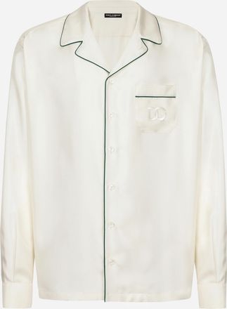Dolce & Gabbana Silk Twill Shirt With Dg Embroidery - Man Shirts White 40