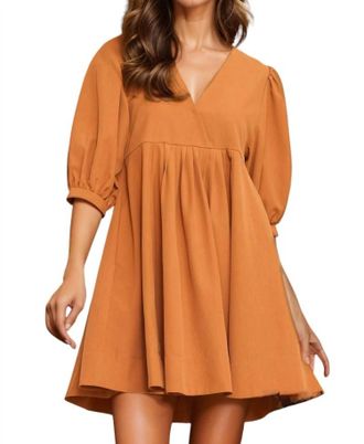 Entro Alexis Puff Sleeves Babydoll Dress In Rust